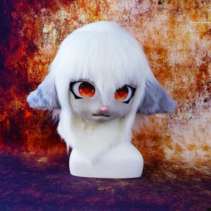 Dark gray white lamb Kig Mask-Custom FurSuit Head for Cosplay,Halloween gift mask for kids animal mask,Furry Conventions,Pet Play Furry Mask