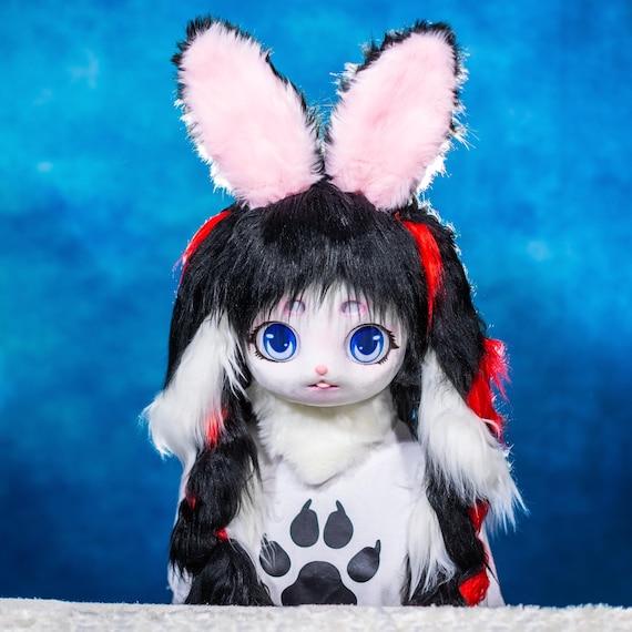 着ぐるみヘッド ウサギ 黒と赤 兎面 垂れ耳 全頭ヘッド ケモノ