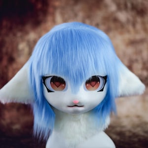 Sky Blue White lamb Kig Mask-Custom FurSuit Head for Cosplay,Halloween gift mask for kids animal mask,Furry Conventions,Pet Play Furry Mask