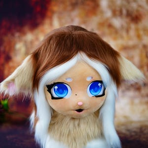 Brown Kigurumi Sheep Cosplay Mask Head | Furry Goat Head Anime Character Costume | Sheep Ears Fursuit convention Halloween Costume Accessory