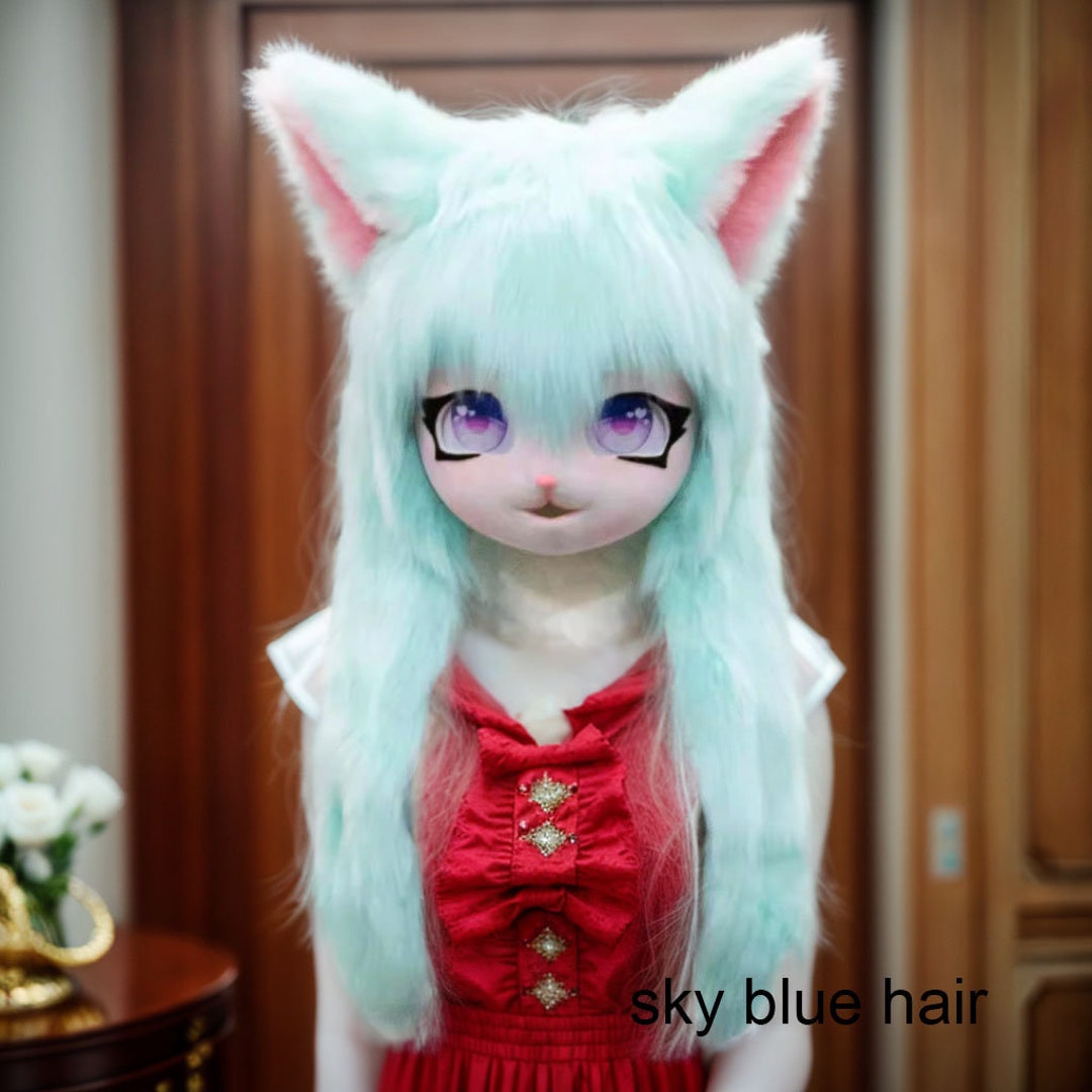 Furry Fursona Cat Mask,long Hair Kigurumi Cat Mask,lamb Fursuit Head ...