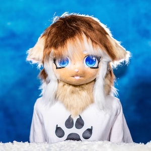 Brown Kigurumi Sheep Cosplay Mask Head | Furry Goat Head Anime Character Costume | Sheep Ears Fursuit convention Halloween Costume Accessory