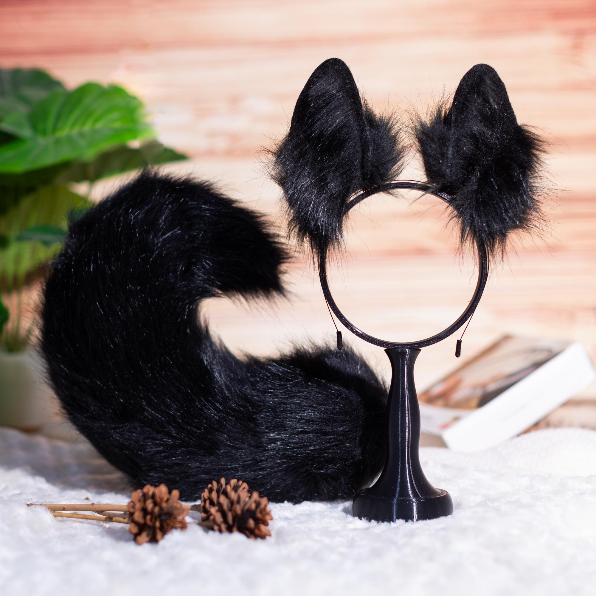 Conjunto gótico de orejas y cola negras / Accesorios llamativos para disfraz de cosplay / Trajes elegantes para fiestas con temática animal, fiestas oscuras y festivales.