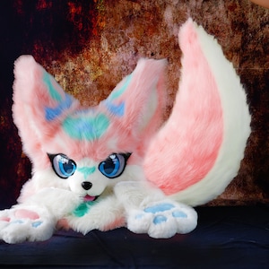 Baby pink fursuit head,kemono fursuit mask,Fursona,custom fursuit, Handmade Comic-Con, ACG, furry, furry gift, cosplay cat mask,kemono head