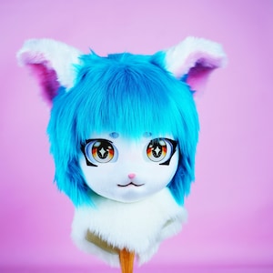Kawaii Kig-maskerhoofd, leuk bontpak hoofdmasker voor bont, cosplay handgemaakte kemonohoofd, fandom, harige kunst, fursona-hoofdmasker cosplay.