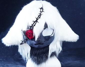 Taboo rose accessory Black Sheep Kigurumi Cosplay Head mask-Soft Plush Adjustable Costume Mask | Kemono Convention and Halloween Theme Party