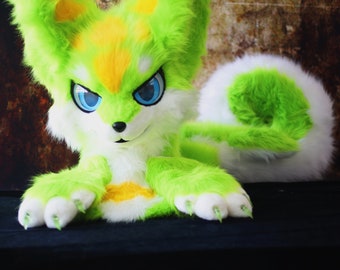 Ready to ship!Elf Green fursuit kemono head,Furry enthusiast Fursuit Head-Vibrant Green,Anime-Inspired Cosplay Party&meeting with 60%Off