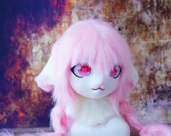 Baby pink Kig mask,sheep,Kig cat Head,furry convention,animal mask, Kig sheep Mask, pet play, Cosplay Mask ,Furry Mask,Custom FurSuit Head