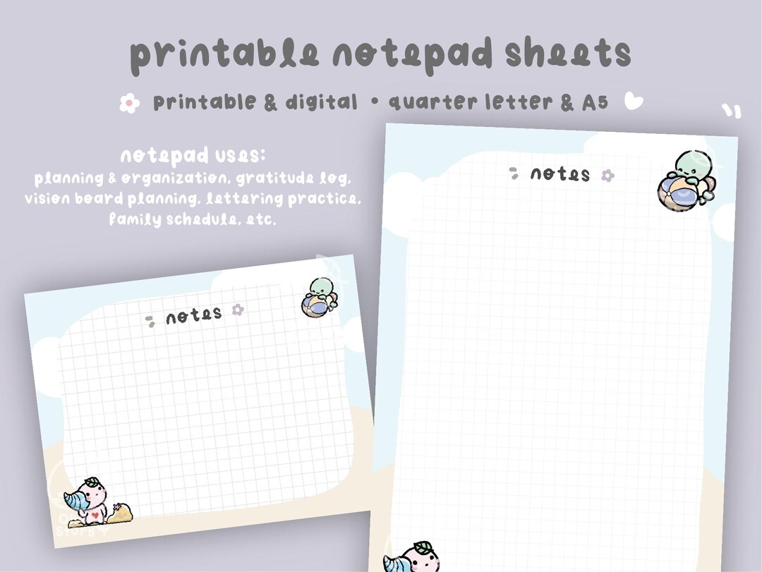 Printable Beach Notepad | Grid Sheets | Beach Themed Inserts | Digital ...