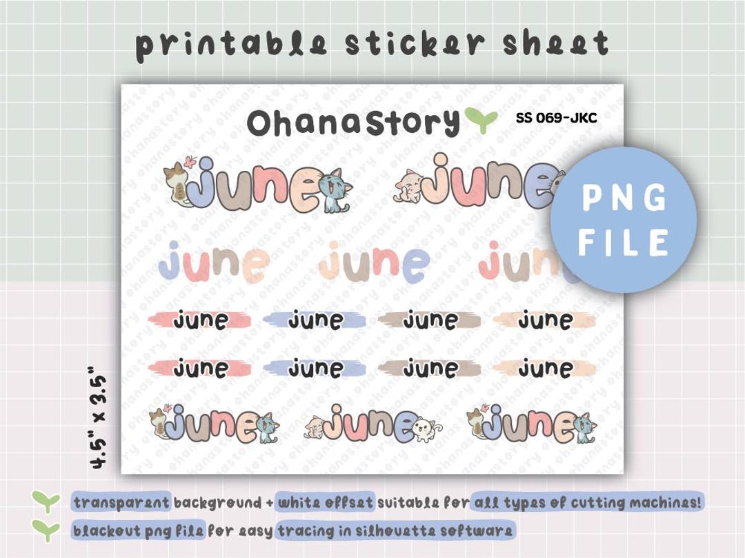 June Scripted Printable June Month Stickers | Script Stickers for Planners and ...