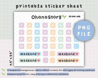 Printable Date Dot Stickers | Date Flags Planner Icons | Digital Download