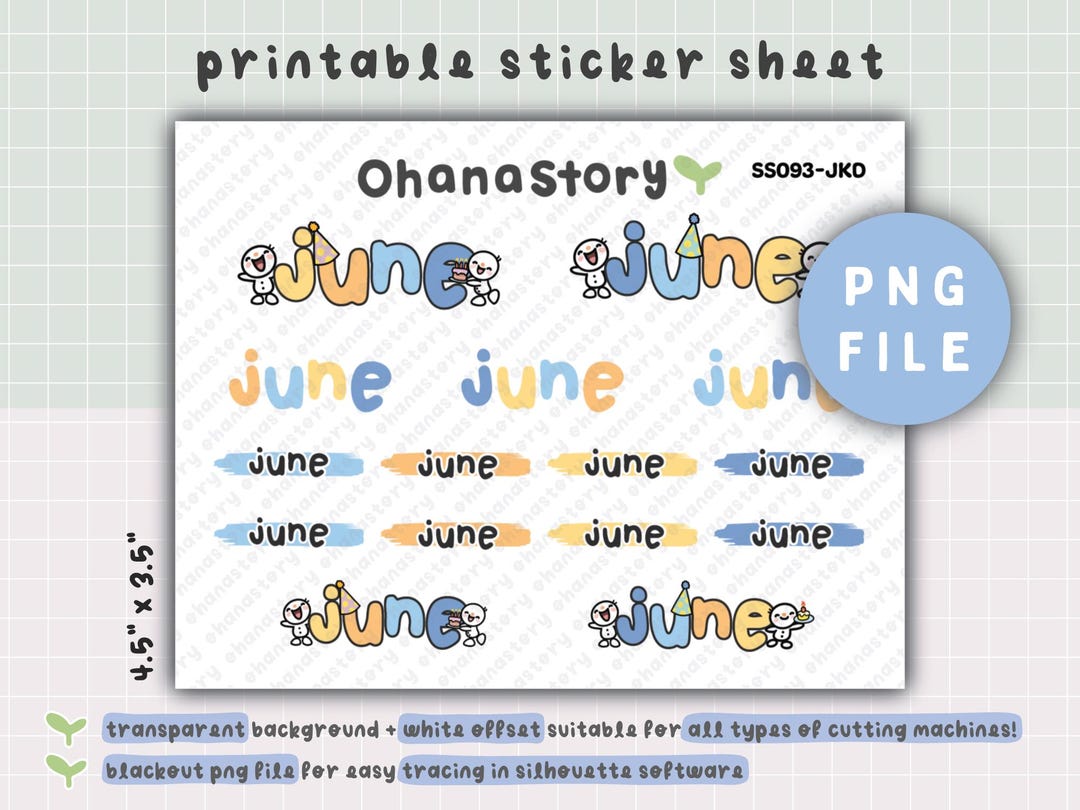 June Sticker Design Printable June Month Stickers | Script Stickers for Planners and ...