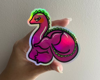 Curled Up Serendipity the Pink Sea Monster Loaf Holographic Vinyl Sticker