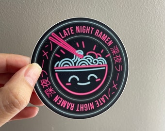 Late Night Ramen Neon Sign Round Circular Weatherproof Matte Vinyl Sticker