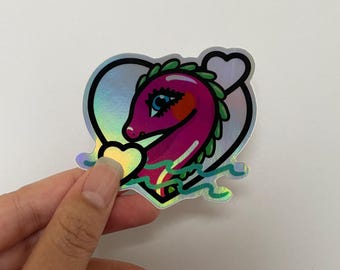 Holographic or Glitter Serendipity Pink Sea Monster Heart Vinyl Sticker