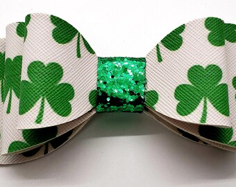 White Hair Bow with Shamrocks