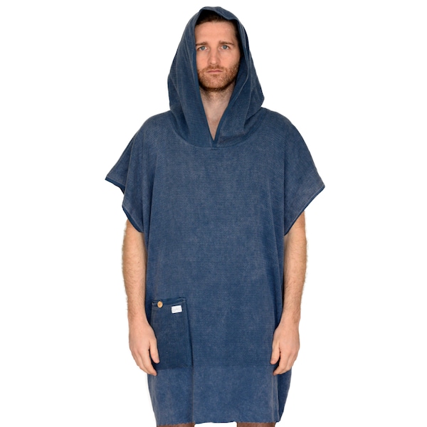 Badeponcho blau Surfponcho Made in Germany - Bequem & weich - Verschiedene Größen für die perfekte Passform | Lou-i Bademantel