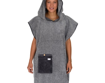 Poncho de baño de rizo gris Poncho de surf Hecho en Alemania - Cómodo y suave - Diferentes tamaños para un ajuste perfecto | albornoz lou-i