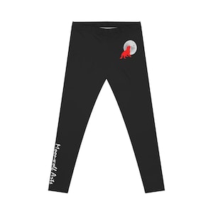 Wolf Pup Howling At The Moon Women&#39;s Casual Leggings, Animal Yoga Pants, Wolf Lover Gift, Nature Inspired Clothing, Outdoor Adventure Wear