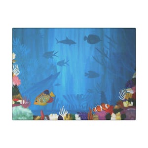 Coral Paradise Canvas Print, Ocean Theme Wall Art, Fish Painting, Under the Sea Decor, Clown Fish, Regal Angelfish, Coral Reef