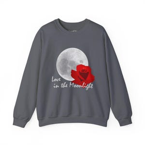 Embroidered Moon & Rose Sweatshirt: &#39;Love in the Moonlight&#39; Unisex Pullover