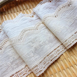 Scalloped Cotton Lace Trim: White Broderie Anglaise Sewing Embellishment, 4 inches wide, priced by the yard image 1