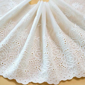 Scalloped Broderie Anglaise Cotton Lace Trim - 9 7/8&quot; Wide