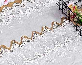Scalloped Cotton Lace Trim: Off White Broderie Anglaise - Sewing & Crafting, 8 inches wide priced by the yard