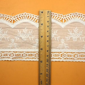 Scalloped Cotton Lace Trim: White Broderie Anglaise Sewing Embellishment, 4 inches wide, priced by the yard image 8