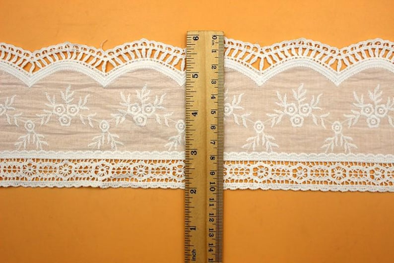 Scalloped Cotton Lace Trim: White Broderie Anglaise Sewing Embellishment, 4 inches wide, priced by the yard image 8
