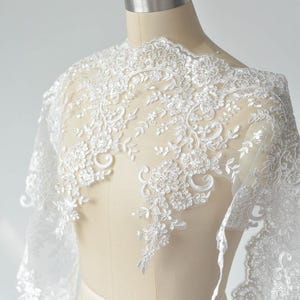 Bridal lace trim with sequins, white bridal lace trim for wedding dress, white lace trim, bridal lace for dress, alencon lace trim