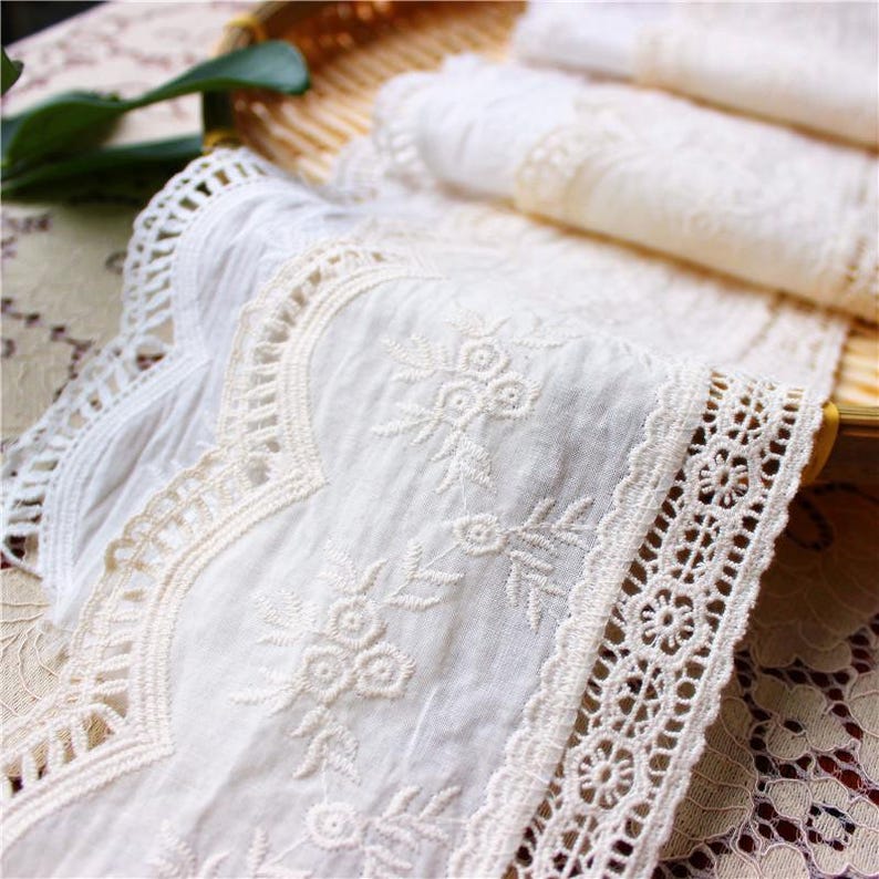 Scalloped Cotton Lace Trim: White Broderie Anglaise Sewing Embellishment, 4 inches wide, priced by the yard image 2