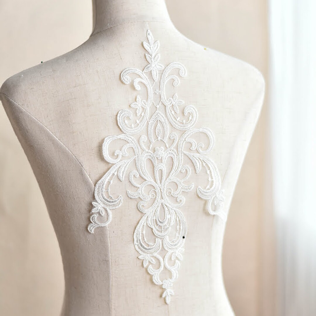 White Floral Lace Applique: Elegant Bridal Dress Bodice Trim - Etsy White Floral Lace Applique: Elegant Bridal Dress Bodice Trim - Etsy