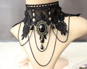 Black Lace Tassel Choker: Gothic Victorian Necklace