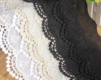 Scalloped Cotton Lace Trim: White Broderie Anglaise Sewing Embellishment, 6 inches wide priced by the yard