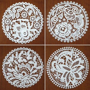 Floral Lace Applique: Off-White Embroidery Patch, Sewing Trim (7.5 inch)