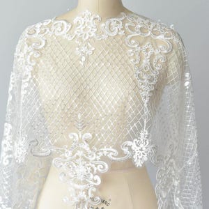 Bridal lace trim with sequins, white bridal lace trim for wedding dress, white lace trim, bridal lace for dress, alencon lace trim