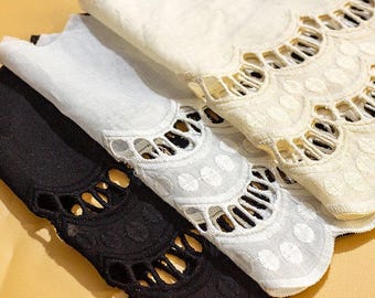 Scalloped Broderie Anglaise Cotton Lace Trim - 8 5/8 inches wide priced by the yard