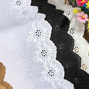 Cotton Lace Trim with Scalloped Edge - White Broderie Anglaise Trim for Sewing, Crafting & DIY Projects - Beautiful and Elegant Décor