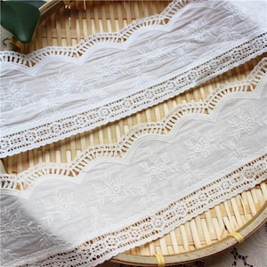 Scalloped Cotton Lace Trim: White Broderie Anglaise Sewing Embellishment, 4 inches wide, priced by the yard image 3