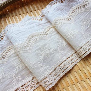Scalloped Cotton Lace Trim: White Broderie Anglaise Sewing Embellishment, 4 inches wide, priced by the yard image 7