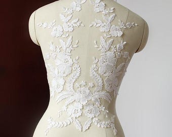 White Lace Bridal Applique: Elegant Wedding Dress Bodice Embellishment