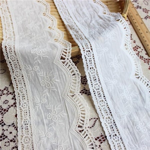 Scalloped Cotton Lace Trim: White Broderie Anglaise Sewing Embellishment, 4 inches wide, priced by the yard image 4