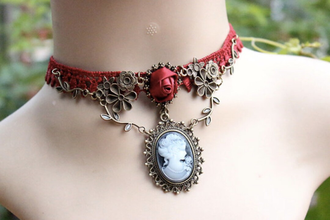 Gothic Lace Necklace And Lace Ring Bracelet Set, Vampire Choker