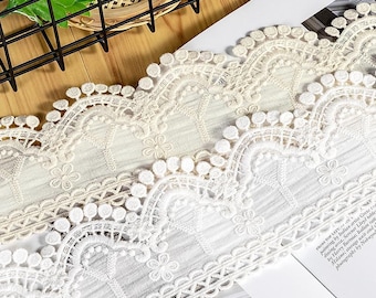 Scalloped Edge Cotton Lace Trim: Elegant Off White Sewing & Craft Décor, 3 3/8 inches wide priced by the yard