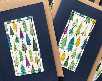 Homemade Christmas cards, hand painted, Christmas tree design, water colour, handmade, unique design