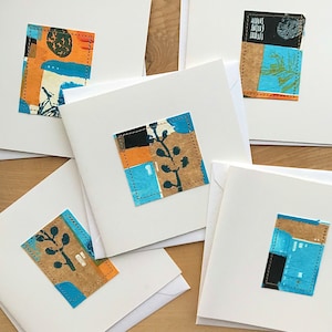 Handgemachte Karten, Grußkarten, Geburtstagskarten, Notizkarten, Blankokarten. Handbedruckt. Collage aus recyceltem Papier. Von der Natur inspirierte Öko Karten