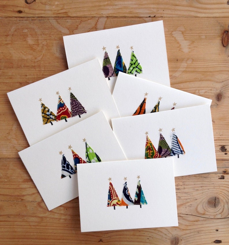 Homemade Christmas cards unique designs, African print fabric. Christmas Tree Design. Handmade. image 1