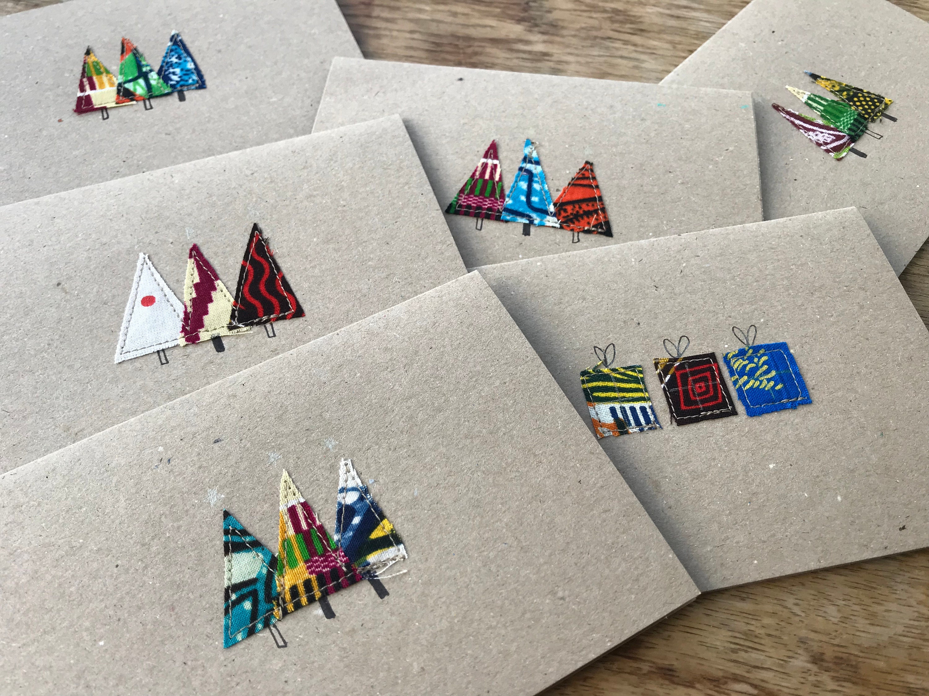 Homemade Christmas Cards, Standard Size. African Print Fabric on