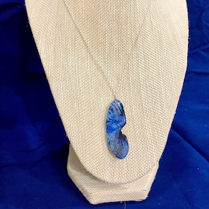 Large Blue Agate Pendant Necklace. Sterling Silver Chain, Natural Gemstone Statement Jewelry. Handmade Gift